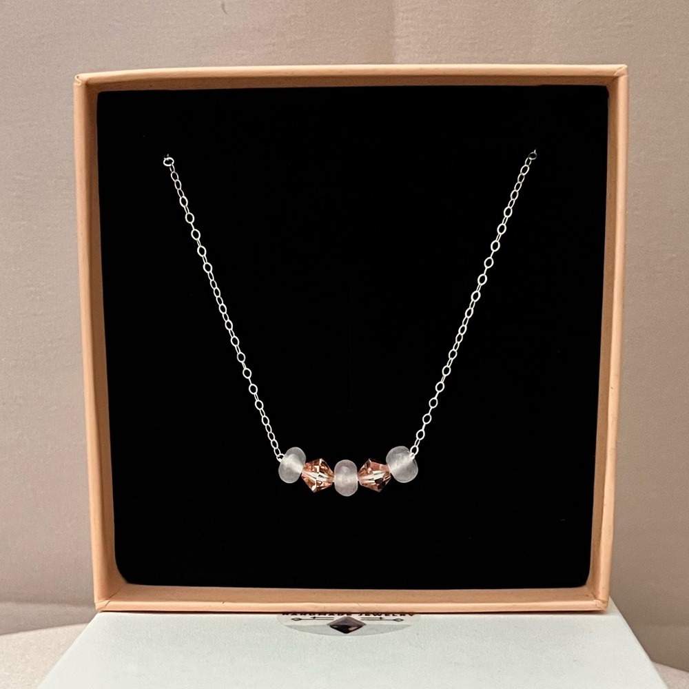 Sterling Silver Rose Quartz Swarovski Bar-Pendant Minimalist Necklace